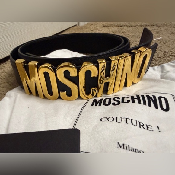 New Moschino Black Belt with Gold Lettering main image 4